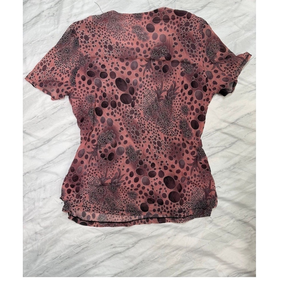 Vintage Y2K Pink Mesh Floral Layered Rhinestone Graphic Top Short Sleeve Pink L - Picture 3 of 4
